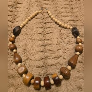 Natural Wood Beaded Necklace